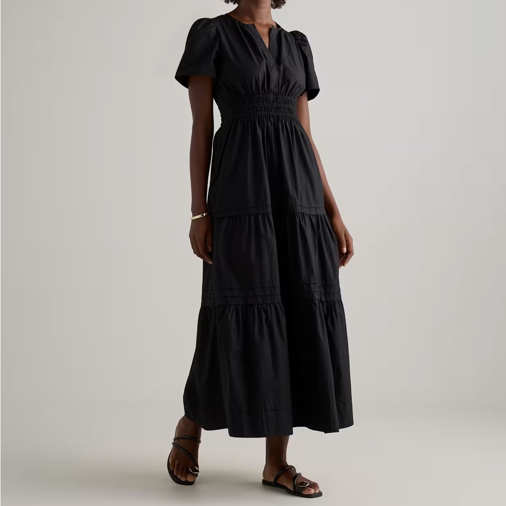NWT Quince Women’s 100% Organic Cotton Poplin Tiered Maxi Dress Black